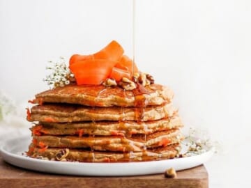 healthy carrot cake pancakes on a plate