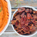 Vegan Whipped Sweet Potatoes with Candied Pecan Topping