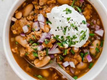 Turkey Pumpkin White Bean Chili made in the Slow Cooker or Instant Pot!