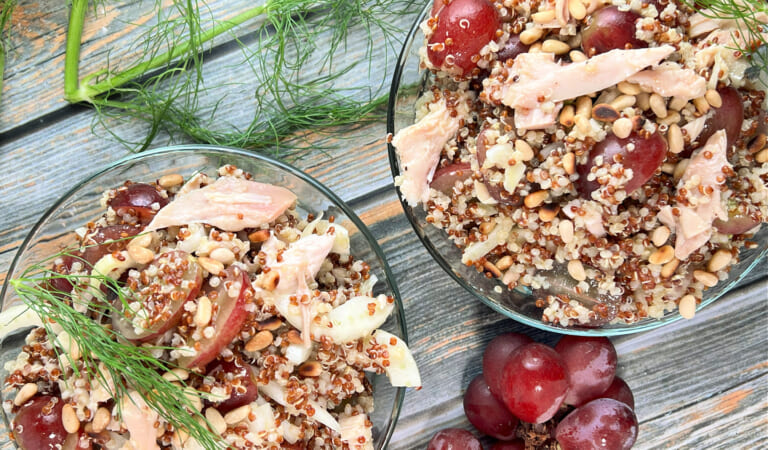 Chicken Quinoa Salad with Grapes, Fennel, and Honey Dijon Dressing