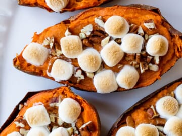 Twice Baked Sweet Potatoes with Marshmallows