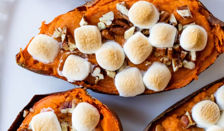 Twice Baked Sweet Potatoes with Marshmallows
