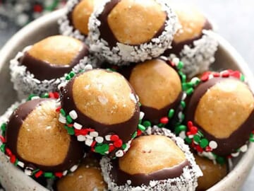 Healthy chocolate covered peanut butter balls.