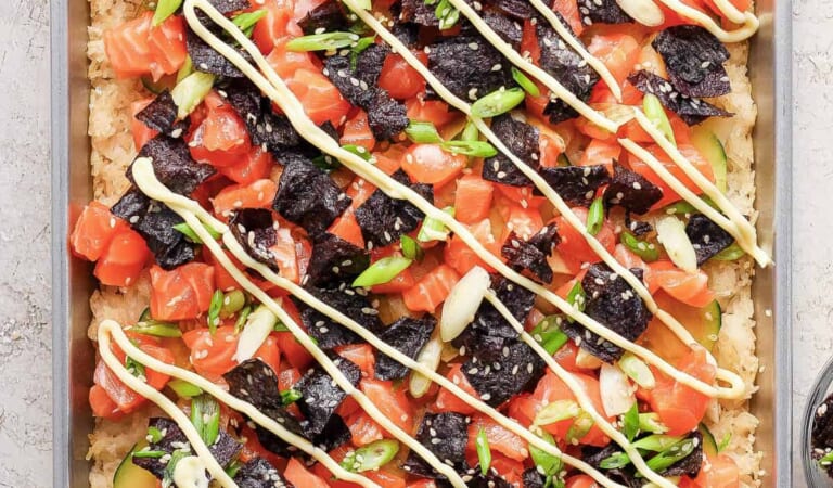 Sheet Pan Crispy Rice and Salmon
