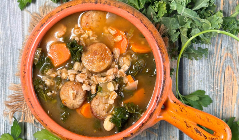 One Pot Italian Sausage, Bean, and Farro Vegetable Soup