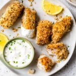 Baked Fish Sticks with Lemon Caper Sauce