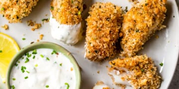 Baked Fish Sticks with Lemon Caper Sauce