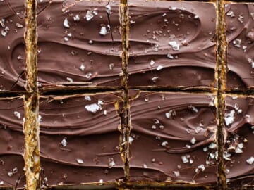 A close up of chocolate bars with sprinkles on them.