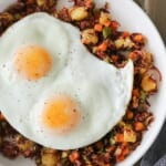 Corned Beef Hash with sunny side up eggs.