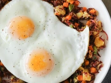 Corned Beef Hash with sunny side up eggs.