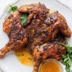 Spatcock chicken on a platter