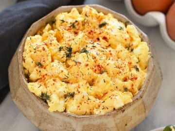 Healthy egg salad in a bowl.