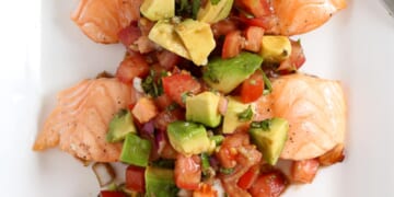 Grilled Salmon Bruschetta with avocado