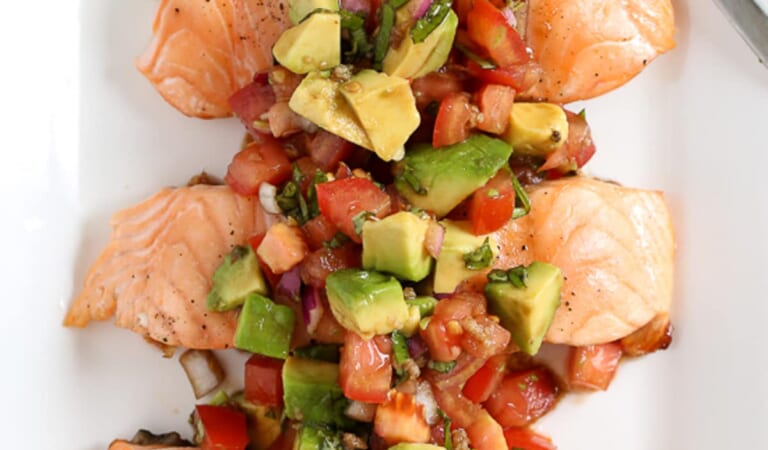 Grilled Salmon Bruschetta with Avocado