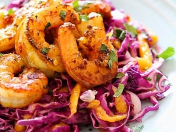 Turmeric Shrimp with mango and cabbage slaw